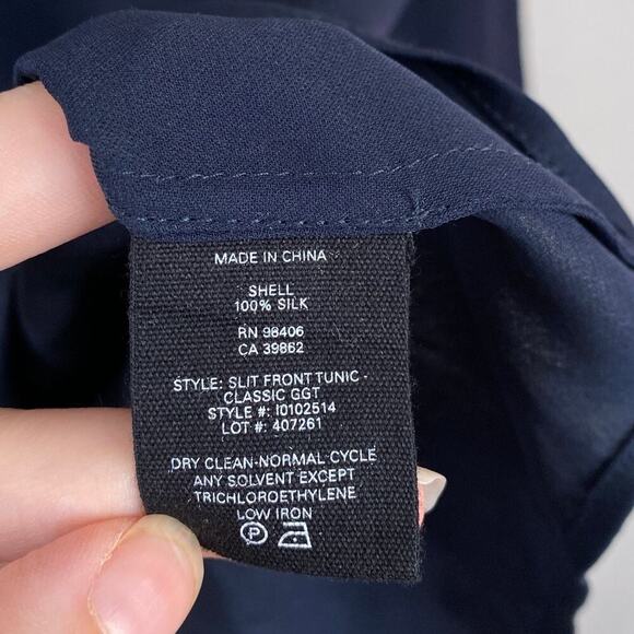 THEORY Slit Front Classic Tunic Georgette Navy Blue Size Small Silk Office Work - Picture 5 of 8